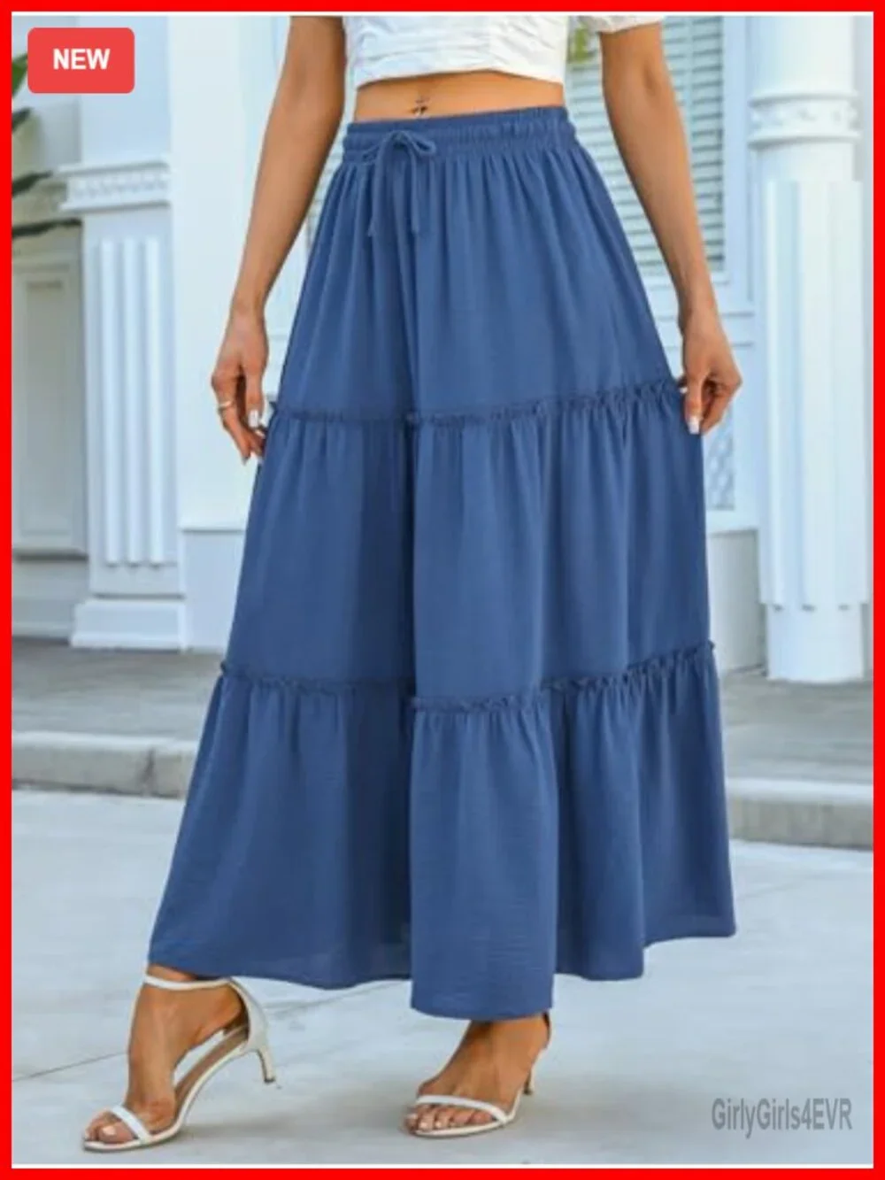 Women's Maxi Skirt High Waist Tie Flowy Tiered Ruffled Long Skirt with Pockets